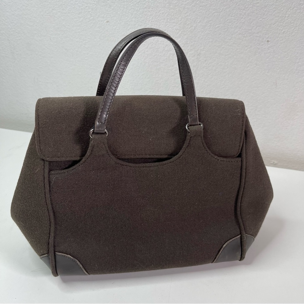 Vintage Banana Republic Brown Small Satchel Hand Bag Leather Wool like Preppy